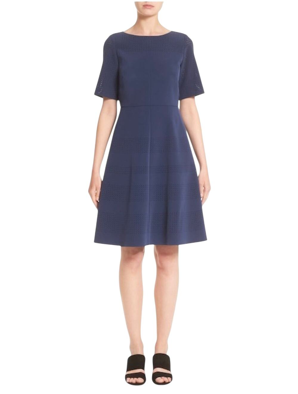 Lafayette 148 New York Tamera Perforated Fit & Flare Navy Blue Dress Size 6 NWT